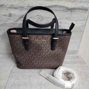 Michael Kors Jet Set Signature Brown and Black Tote